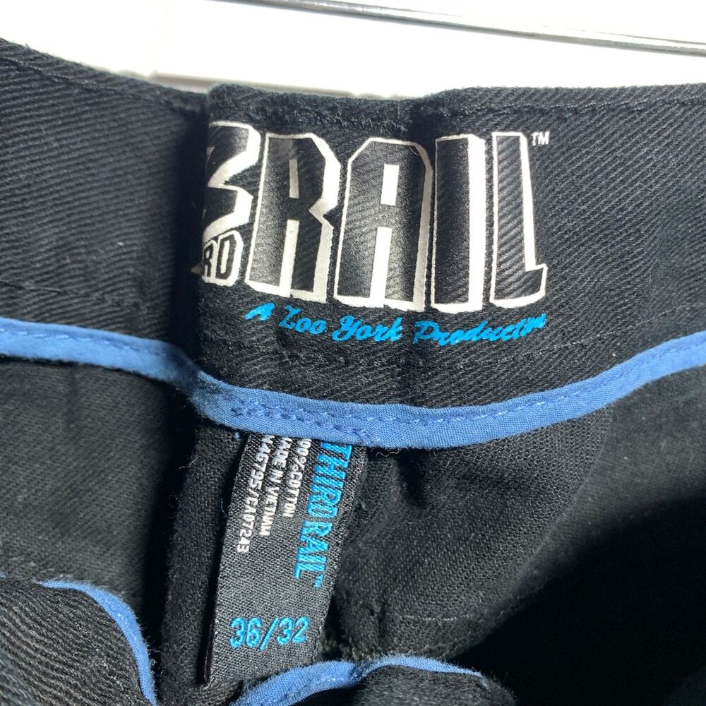 Third Rail Mens 36x32 Black Denim Y2k Straight Leg Jeans Streetwear View 3